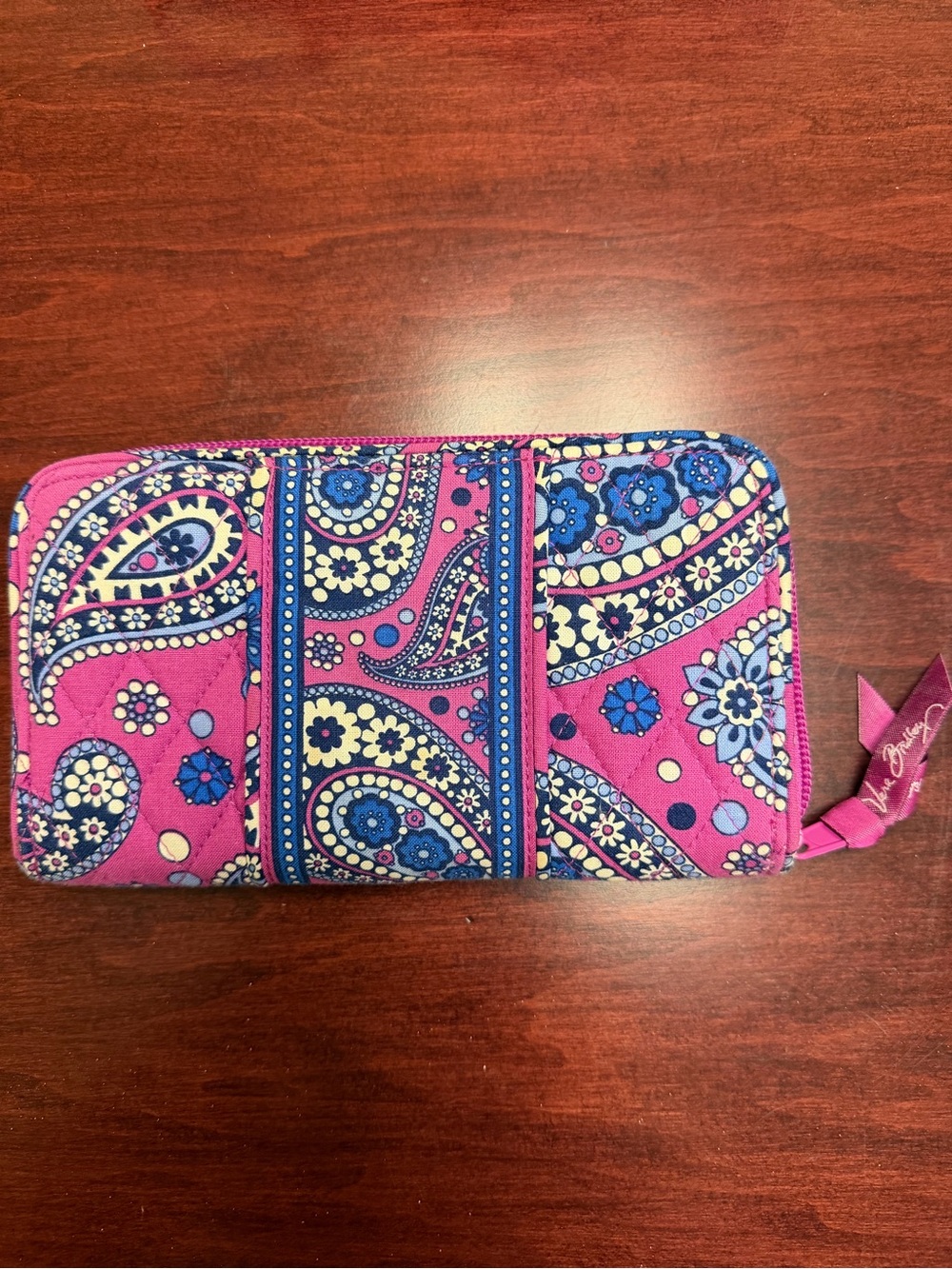 Vera Bradley Pink and Blue Paisley Quilted Zip Wallet
